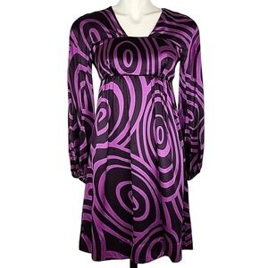 Sandra Angelozzi Women's Empire Waist Silk Midi Dress Purple Black XS